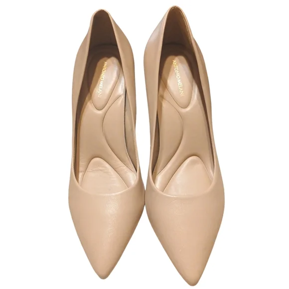 Antonio Melani Sand Colored Leather Heels Women's Tan Pumps Size 8.5 - Picture 3 of 11